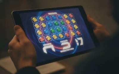 Close-up of an online slot game paytable on a tablet screen