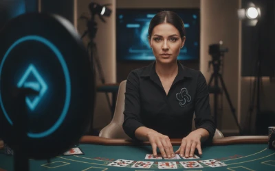 Live dealer at a blackjack table streamed to an online player